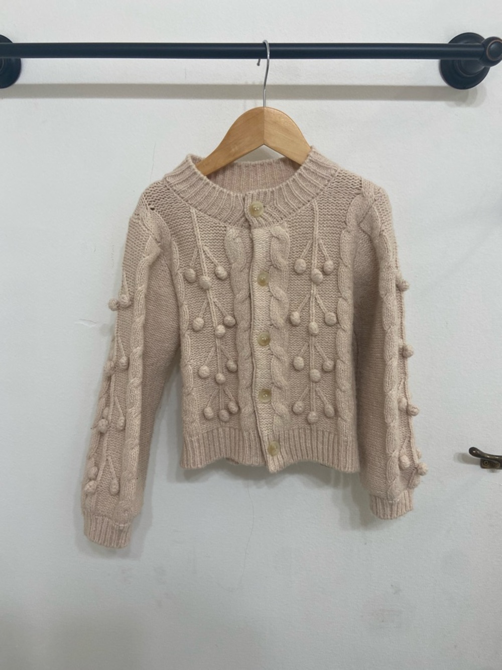 Rylee + Cru Toddler Girls Cream Pom Knit Cardigan